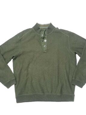 Tommy Bahama Sweater Mens Medium  Pullover Cotton Green Snap Button Casual